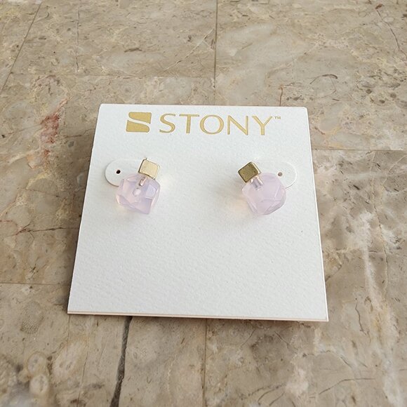 Stony Gold and Clear Pink Stud Earrings - Picture 1 of 5